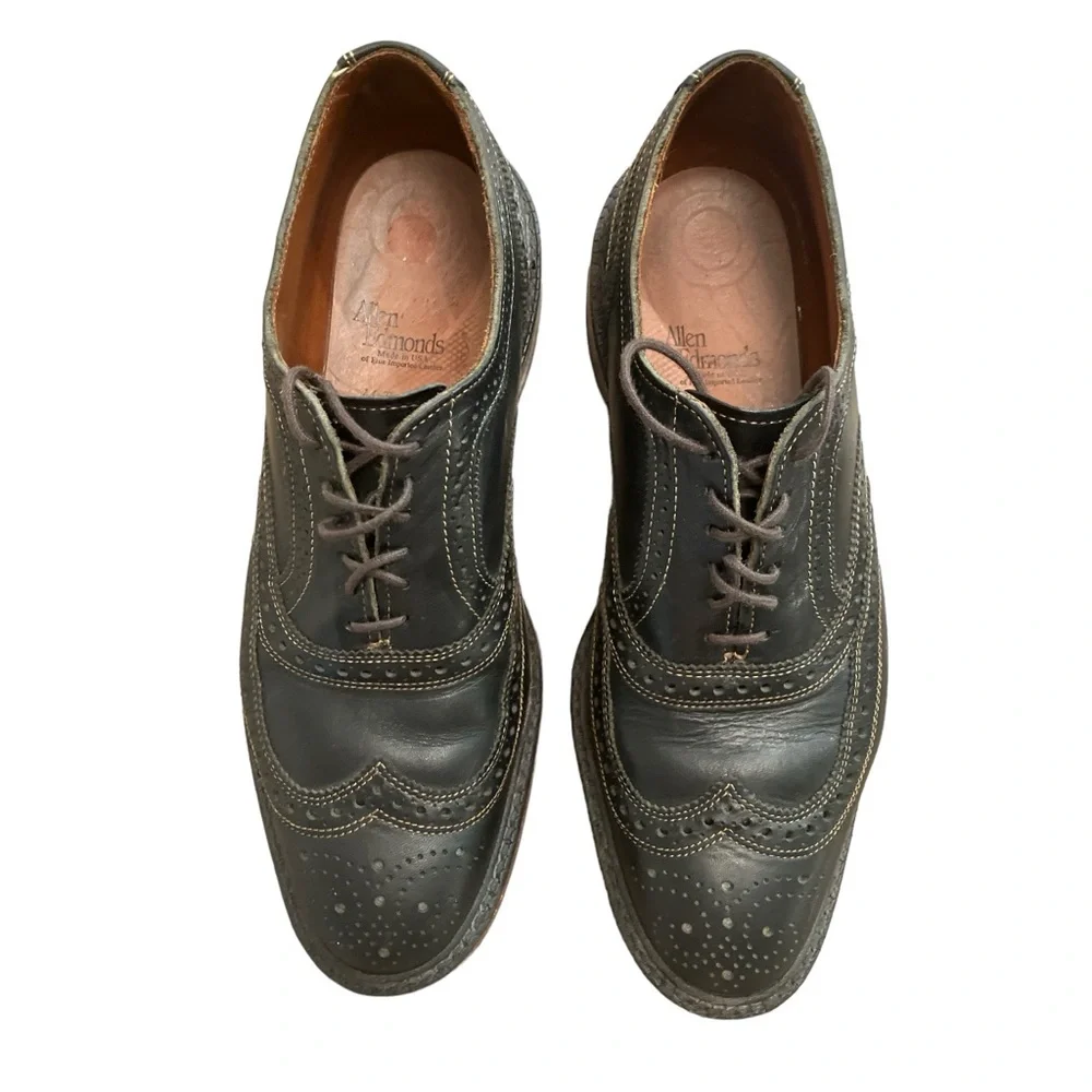 ALLEN EDMONDS McTavish Size 9.5 Black Leather Oxford Lace Up Wingtip Shoes‎